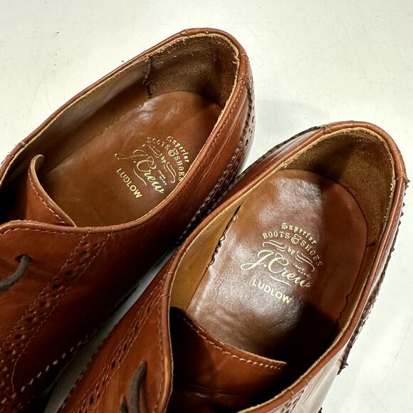 VERY GOOD Grant Stone x J. Crew Oxford Cap Toe Brogue Chili Brown Bench Made 9 - Picture 8 of 13